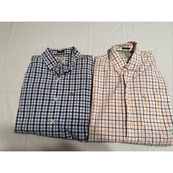 (2)Abercrombie Fitch ButtonDown Men Muscle Long Sleeve Shirt Blue/W Check  Large - Picture 1 of 12
